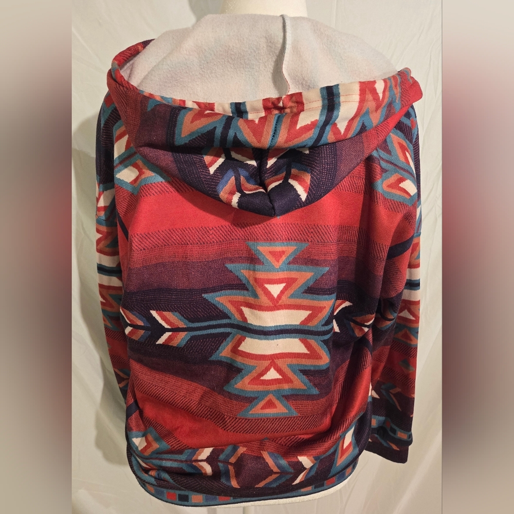 Aztec-Patterned Hoodie With Zipper - Picture 4 of 8